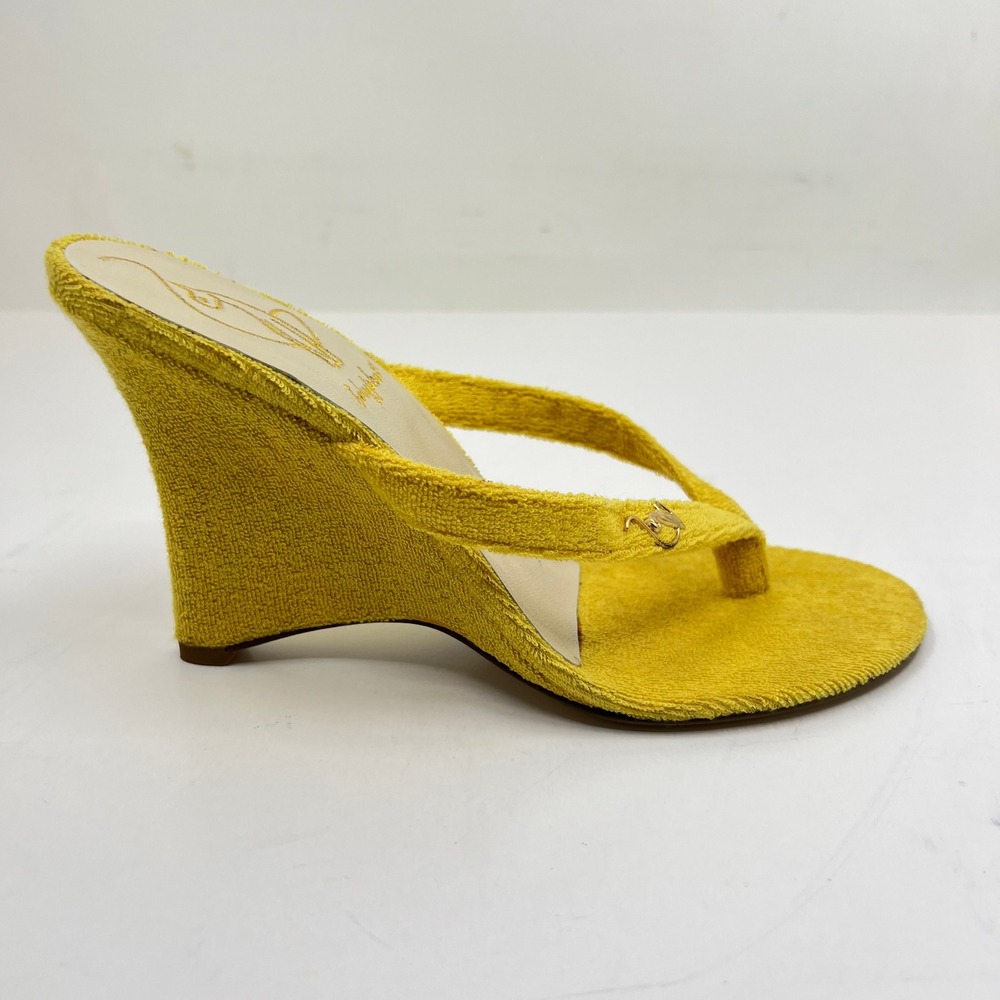 Baby Phat Terry Wedge Thong Womens Size 6 Yellow Y2K McBling Logo Sandal NWB - Picture 15 of 15